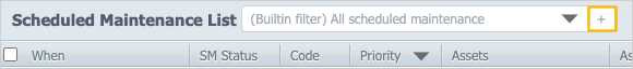 Scheduled maintenance filter bar with + icon highlighted