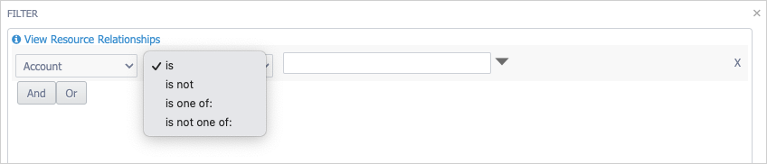 Expanded operator drop-down list for custom filters
