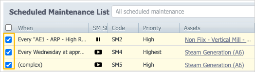 highlighted selected checkboxes in scheduled maintenance list