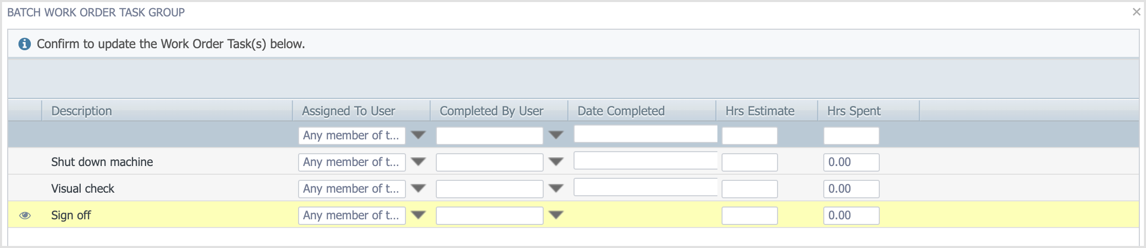 bulk update task window