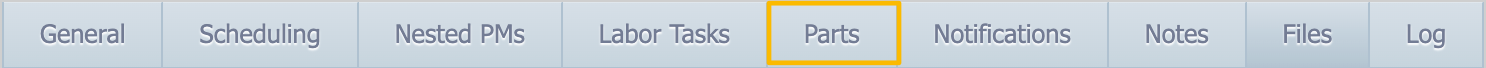 parts dialog with drop-down arrow highlighted