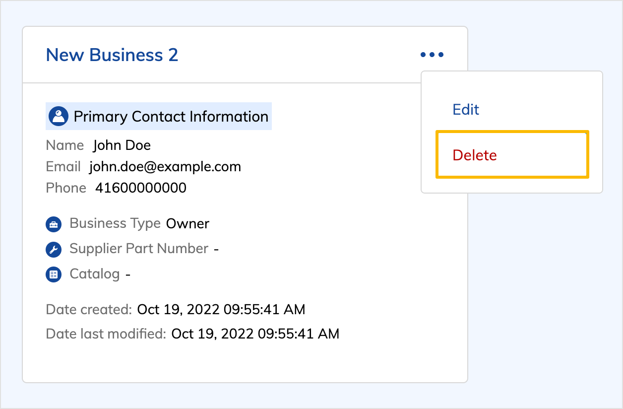 Delete button for businesses