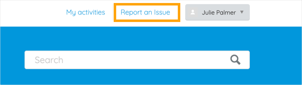 The help center with the Report an Issue button highlighted.