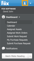 The header of the Fiix app with the Account button highlighted.