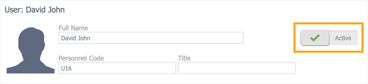 A user account with the Active toggle highlighted