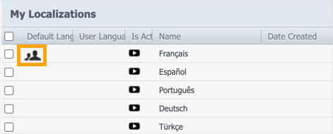 The language list with the Default Language icon highlighted.