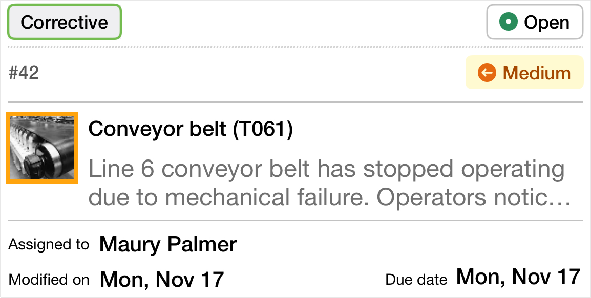 Work order card with highlighted asset image