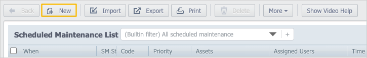 Highlighted new button on scheduled maintenance list
