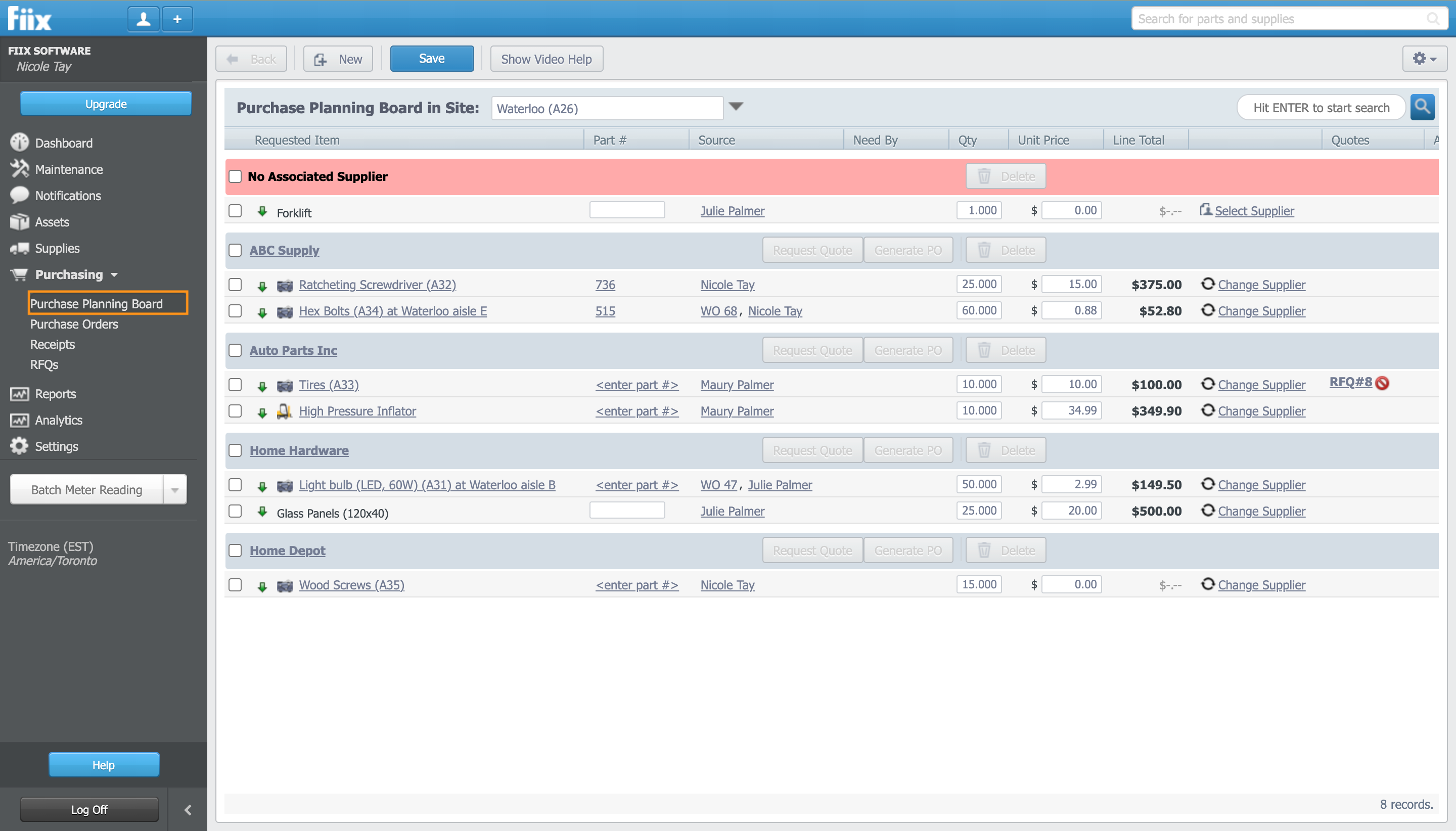 Purchase Planning Board highlighted in the feature menu.