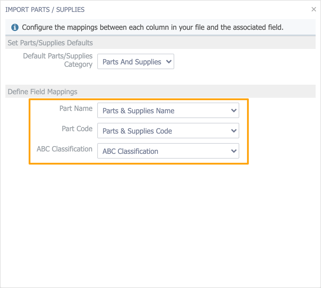 Field mapping drop-down lists.