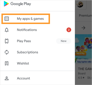 The Play Store menu with My apps & games highlighted.