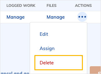 Delete button in actions list