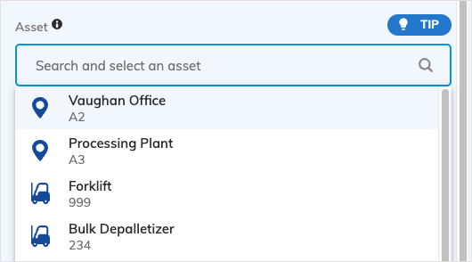 Assets drop-down list