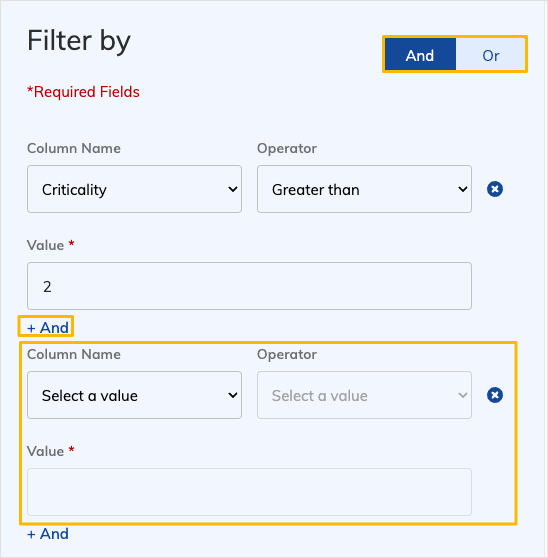 UI when adding new filter criteria